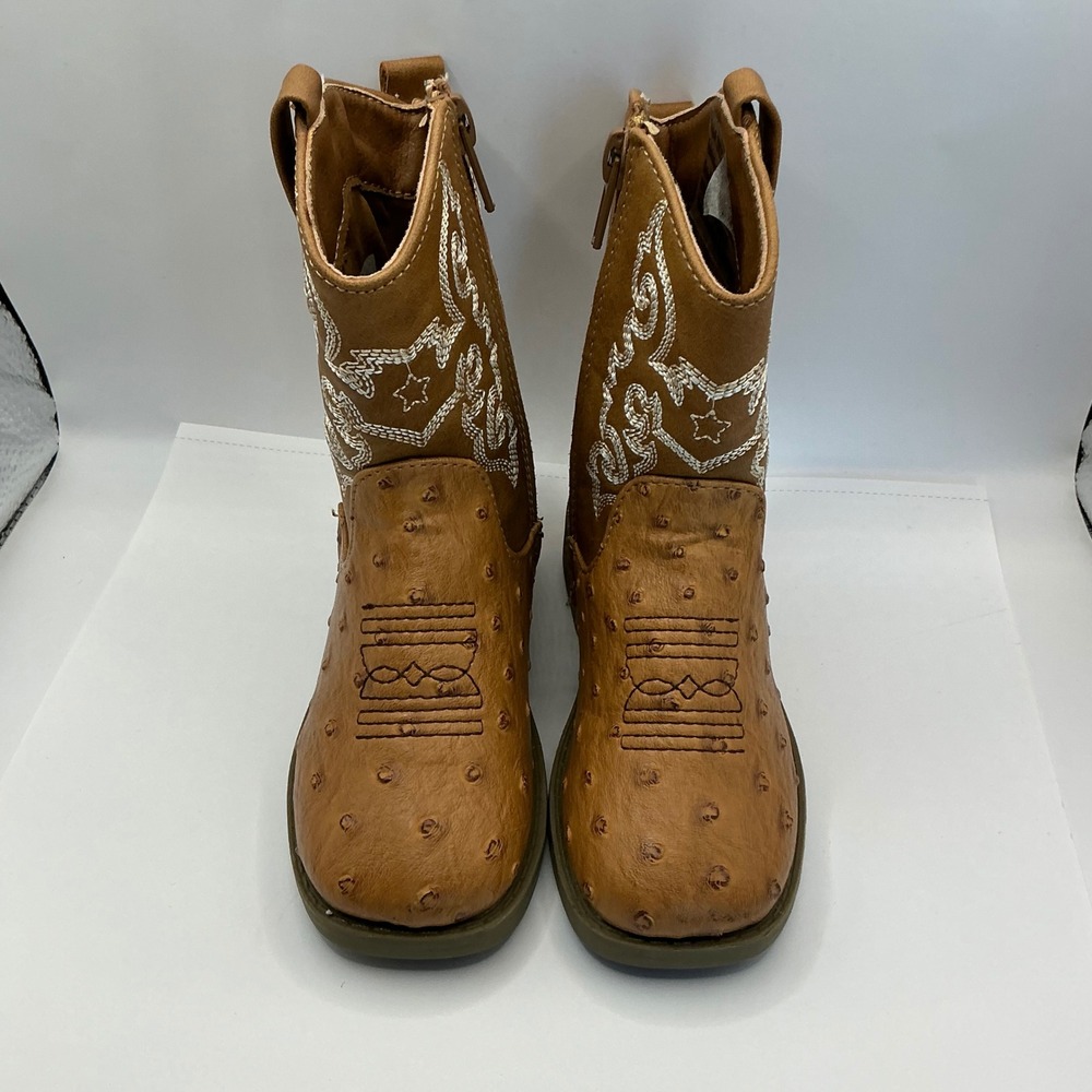 Pawz Kids Tan Faux Ostrich Western Cowboy Boots Size 8 ZBB35356-EW8